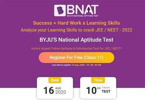 Byjus Bnat Class Xi Oct 2020 Registration 100 Scholarship Syllabus