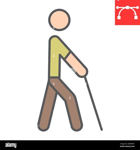 Blind Man With Walking Stick Color Line Icon Disability And Blindness