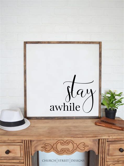 Stay Awhile Sign Framed Wood Sign Entryway Sign Welcome Sign