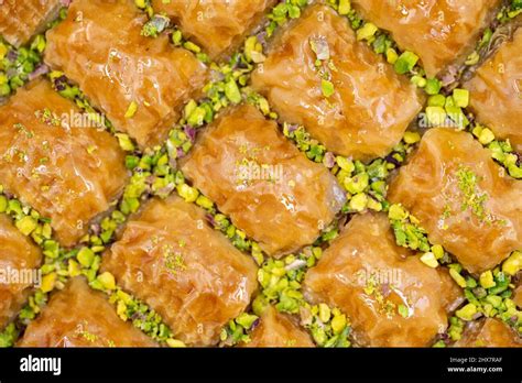 Pistachio Baklava Close Up Traditional Middle Eastern Flavors