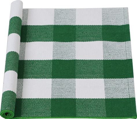 Uxcell Buffalo Plaid Rug 24 X 35 Green And White Cotton Woven