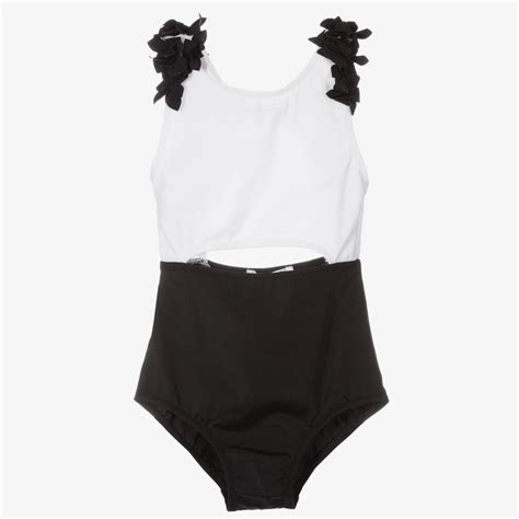 Nessi Byrd White And Black Swimsuit Uv50 Childrensalon Outlet