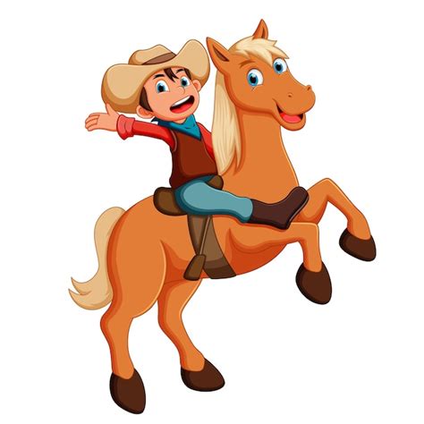 Premium Vector Vector Illustration Of Little Cowboy Riding A Horse