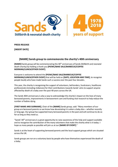 Press Release Template For Sands Groups Sands Saving Babies Lives