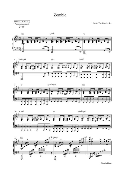 The Cranberries Zombie Piano Sheet Sheets By Pianella Piano