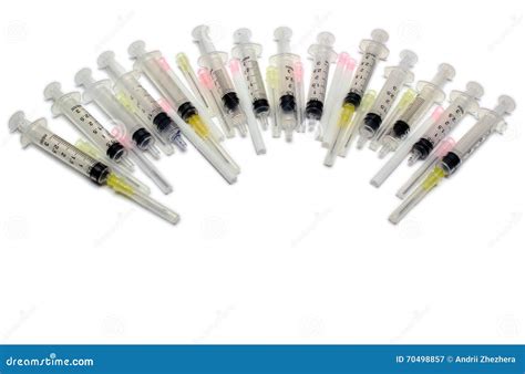 Disposable Syringes And Needles Isolated On White Background Stock