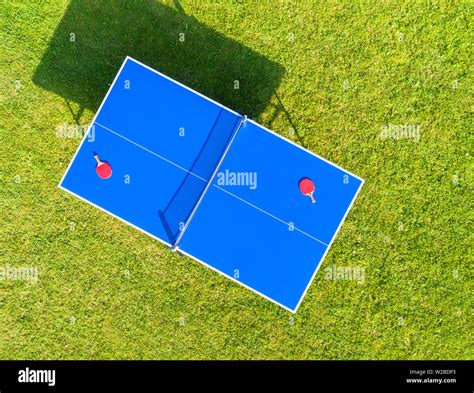 Aerial View Blue Table Tennis Or Ping Pong Close Up Ping Pong Net