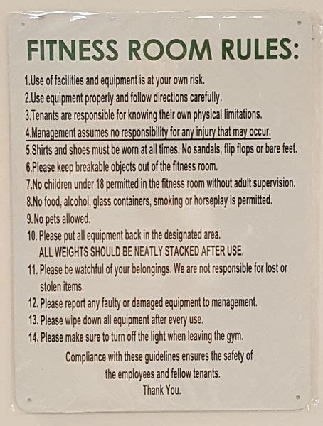 Fitness Room Rules Sign Aluminum Sign Hpd Signs The Official Store