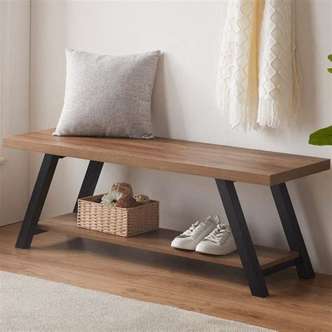 Lvb Industrial Entryway Bench Wood And Metal Storage Bench For Living