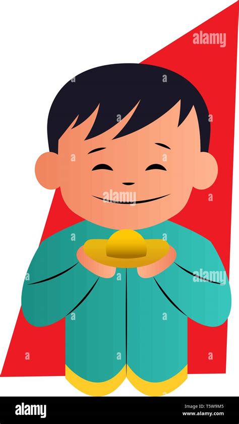 Cute Cartoon Chinese Boy Vector Illustartion On Background Stock Vector