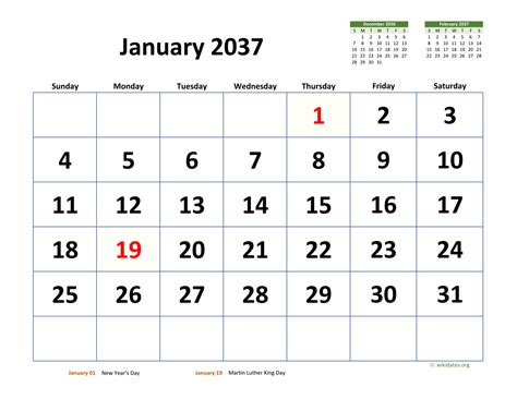 January 2037 Calendar With Extra Large Dates