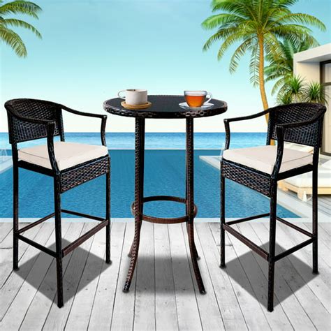 Bar Height Bistro Set Wicker Outdoor Furniture Set With High Top Table