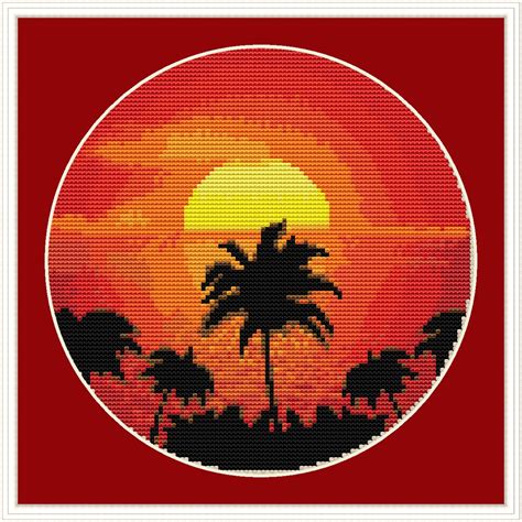 Sunset Cross Stitch Pattern Pdf Palms And Sea Easy Full Etsy
