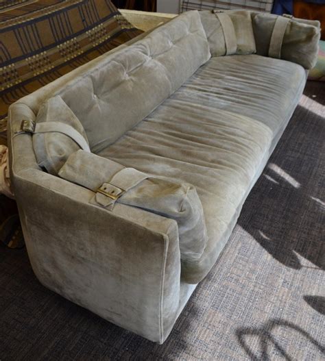 Real suede is similar to leather and made from the hide torn from the underside of animals, such as cows, calves, buffaloes, goats, pigs, sheep, and deer. Suede Sofa Couch of Olive Color with Brass Buckles ...