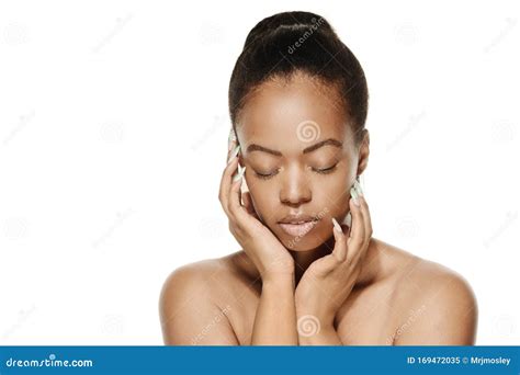 African American Woman Face Hands Beauty And Skin Care Model Stock