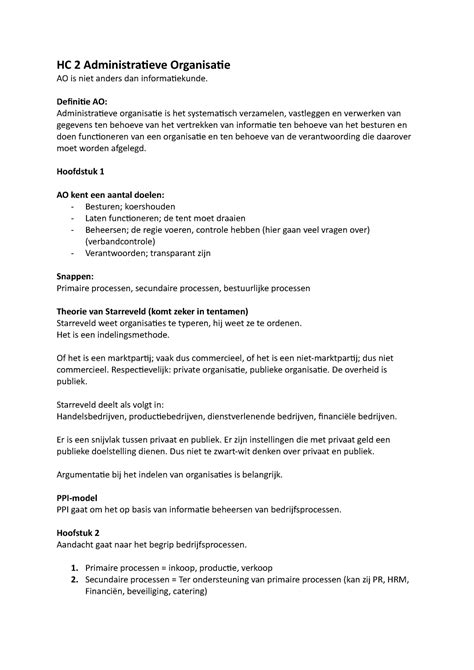 HC2AO College Aantekeningen 2 HC 2 Administratieve Organisatie AO