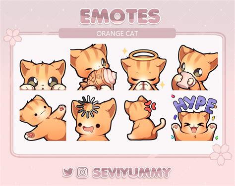 Cute Orange Cat Emotes Twitchdiscord Kawaii Kitty Etsy
