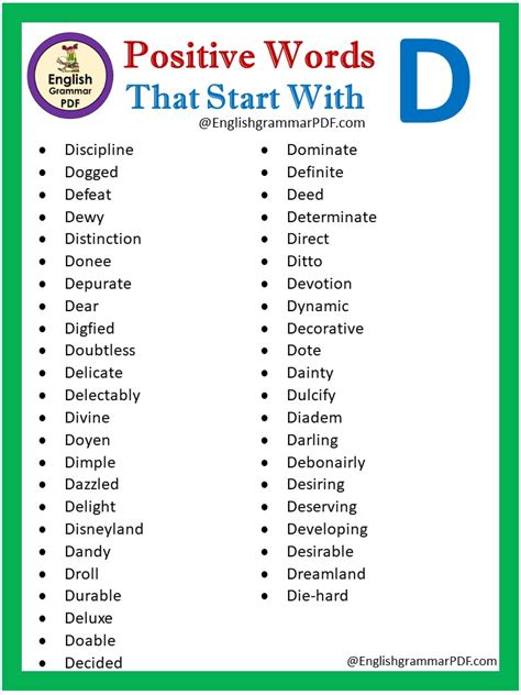 Positive Words That Start With D English Grammar Pdf