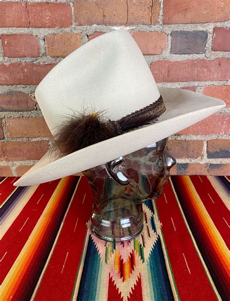 Vintage 70s Stetson 5x Beaver Cowboy Hat Tan Felt Feather Etsy