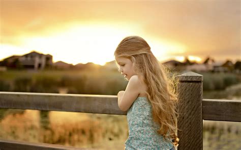 Download Long Hair Baby Girl Sunset Landscape Wallpaper By Mcamacho