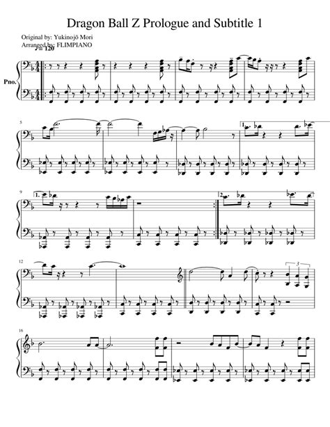 Dragon Ball Z Prologue And Subtitle 1 Sheet Music For Piano Download