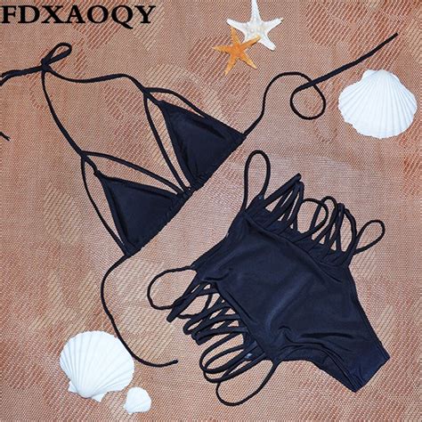 Fdxaoqy 2017 New Women Push Up Sexy Bikinis Set String Halter Top Bandage Bathing Suit Swimwear
