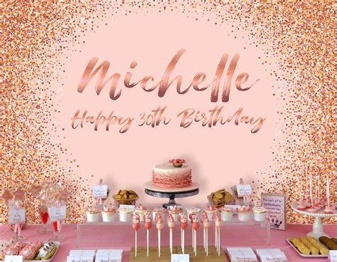 Pink And Rose Gold Glitter Backdrop Adults Party Banner Poster Signage