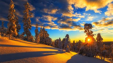 Wallpaper Winter Mountain Snow Trees Sky Clouds Sunset 2560x1600