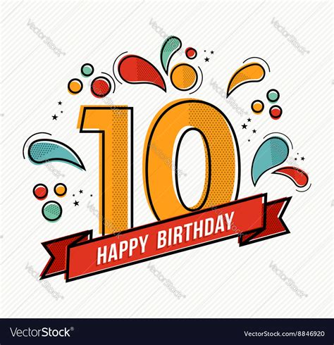 Colorful Happy Birthday Number 10 Flat Line Design