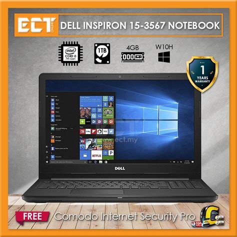 Dell Inspiron 15 3567 Notebook I3 7020u 230ghz1tb Hdd4gb156 W10