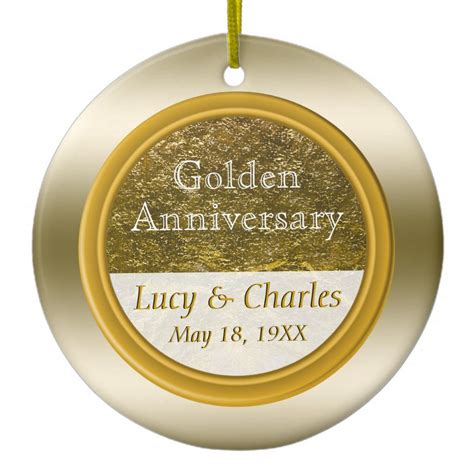 Golden 50th Anniversary Custom Wedding Keepsake Ceramic Ornament