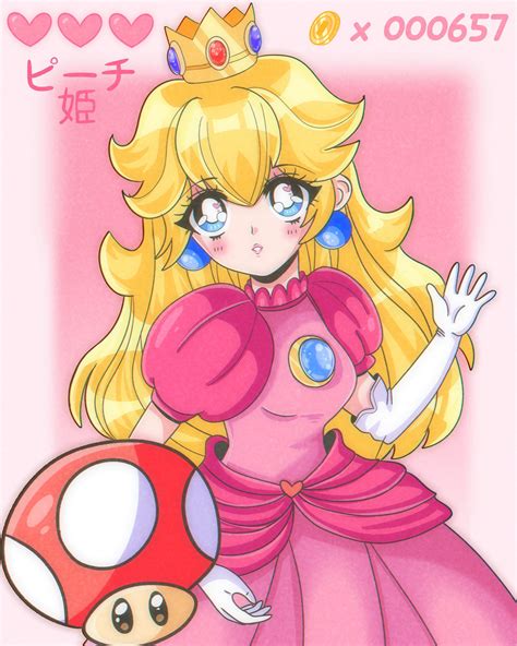 S Anime Style Princess Peach Art Print Mario Nintendo Kawaii Etsy