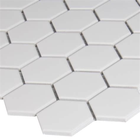 2 Hexagon White Glossy Porcelain Mosaic Tile Nwhihex2x2g