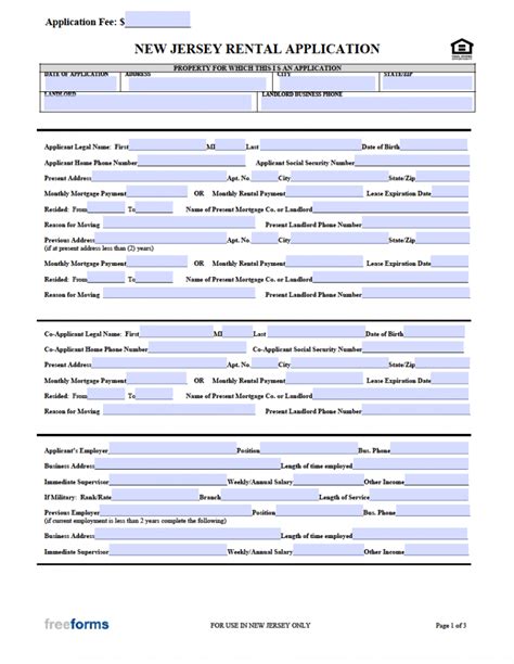 Free New Jersey Rental Application Form Pdf