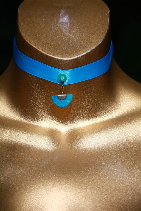 Handmade Choker Turquoise Satin Mm Ribbon With A Etsy