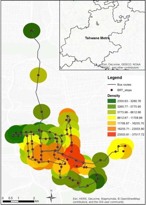 Population Densities Per 079 Km 2 Circular Area Around Brt Bus Stops