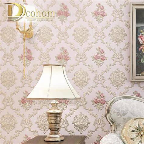 Romantic Pink Flower Non Woven Wallpaper 3d Embossed Textured