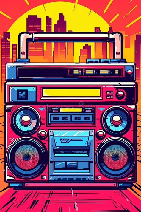 Illustration Old Fashioned Retro Style Audio Tape Recorder Ghetto