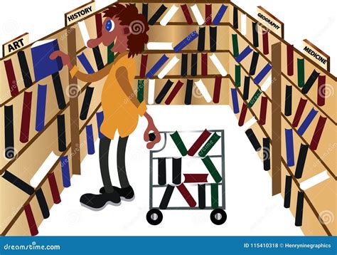 Librarian Checking On His Books Stock Vector Illustration Of Shelves