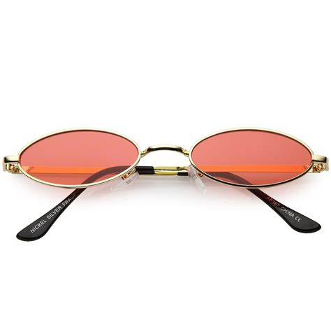 Extreme Small Oval Sunglasses Color Tinted Flat Lens 51mm Gold Red