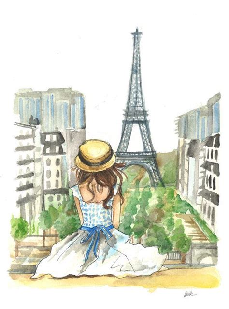 Torre Eiffel De París Moda Poster Acuarela Y Tinta Impresión Paris