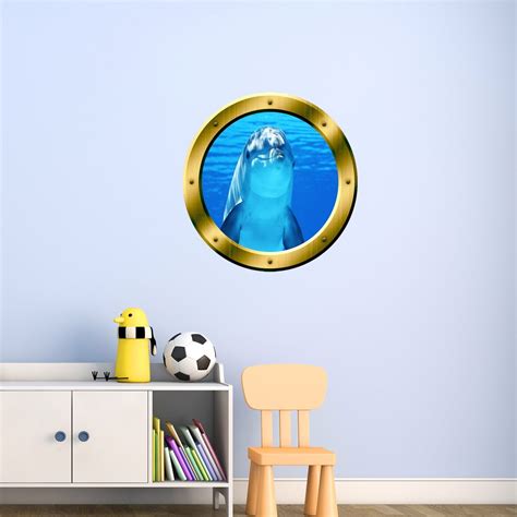 Vwaq 1x Dolphin Porthole Porpoise Wall Decal 3d Wall Sticker Peel And
