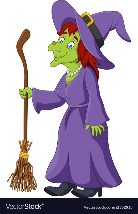 Cartoon Witch Holding Broomstick Royalty Free Vector Image