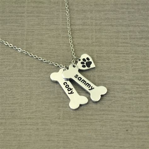 Personalized Dog Paw Print Necklace Dog Bone Necklace Pet Memorial