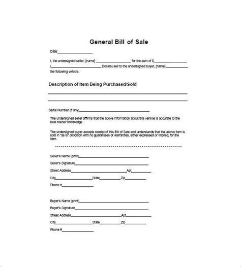 General Bill Of Sale 7 Free Sample Example Format Download Free