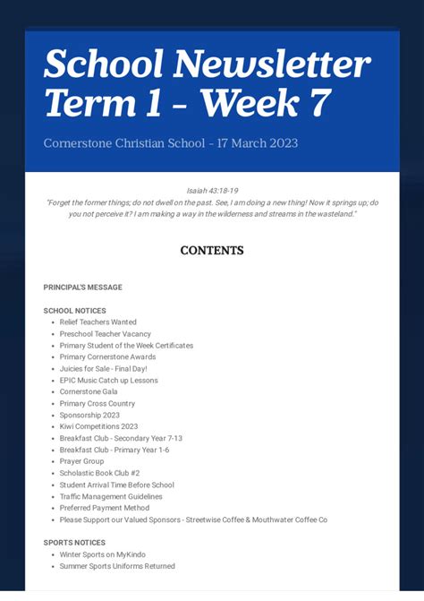 Newsletter Term 1 Week 7 Cornerstone Christian School