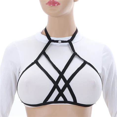 goth women sexy bralette strappy crop tops halter bustier bandage cage bra lace corset underwear
