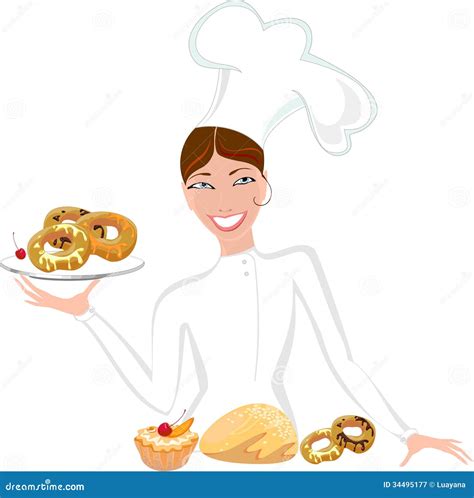 Female Baker With Sweet Pastry Stock Vector Illustration Of Healthy Confectioner 34495177