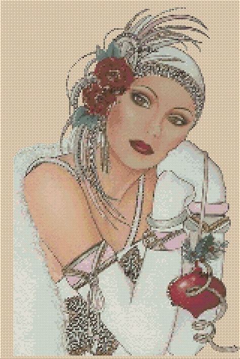 Printable Pdf Cross Stitch Chart Art Deco Lady No 44 Etsy