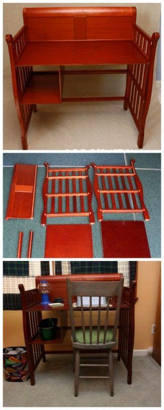 Baby Crib Turned Into A Desk Kids Diy Kids Furniture Repurposed